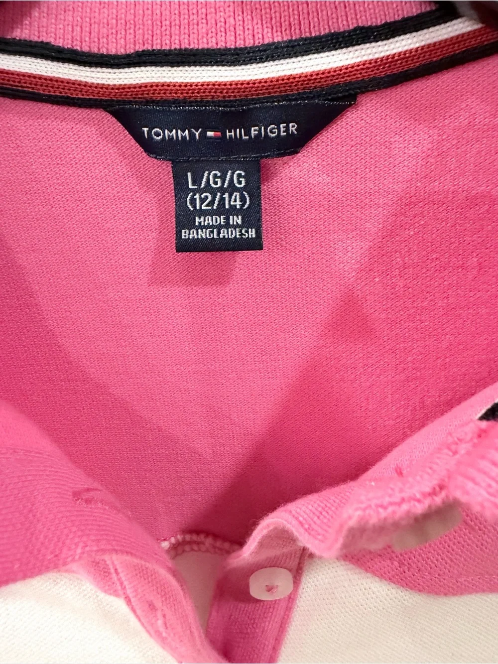 Tommy Hilfiger Girls Pink White Colorblock Polo Dress Size L 12/14